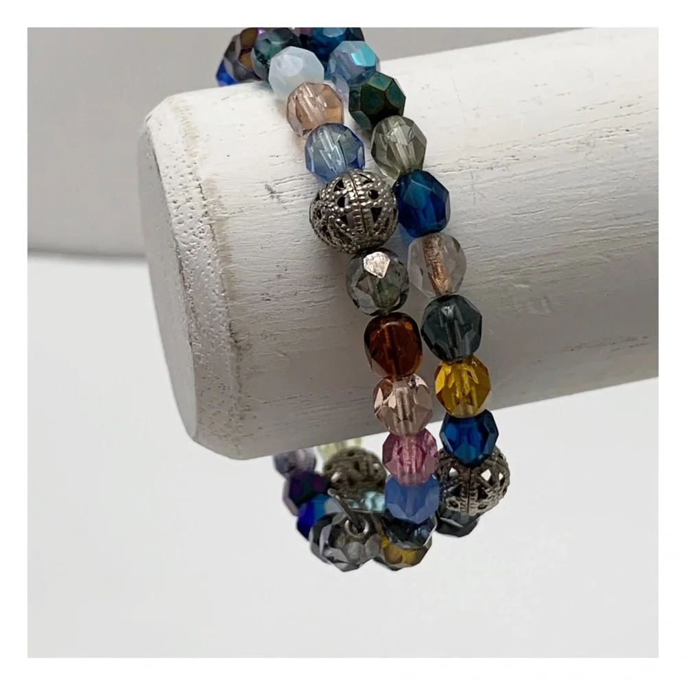 colorful glass beaded memory wire bracelet spring lightweight no clasp